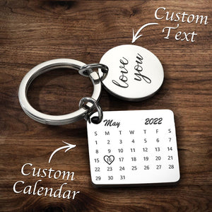 Personalised Calendar Keychain Date Keychain Anniversary Gifts - Silver