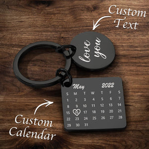 Personalised Calendar Keychain Date Keychain Anniversary Gifts - Black