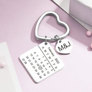 Custom Calendar Keychain Heart Shape Keychain Gift For Anniversary