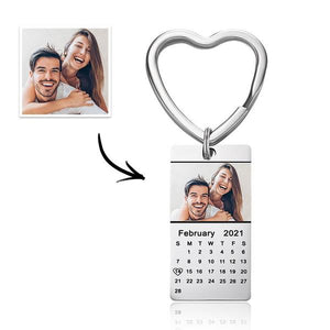 Custom Photo Keychain Calendar Keychain Silver Color with Heart Valentine's Day Gifts for Your Lover