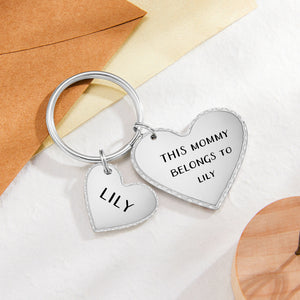 Custom Heart Photo Text Keychain with Small Heart Pendant Mother's Day Gifts