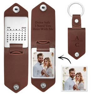 Personalized Leather Keychain with Photo and Text Anniversary Gift for Couple