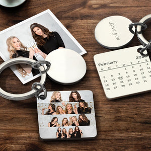 Personalized Custom Photo Engraved Calendar Collage Photo Painting Keyring - MadeMineAU