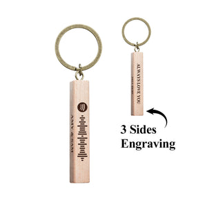 Custom Spotify Code Keychain Personalized Wooden Keychain with Your Text 3 Sides Engraving - MademineAU