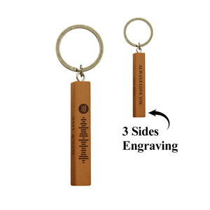 Custom Spotify Code Keychain Personalized Wooden Keychain with Your Text 3 Sides Engraving - MademineAU