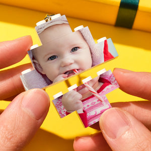 Personalised Photo Keyring Building Bricks Block Keychain Diamond Shape