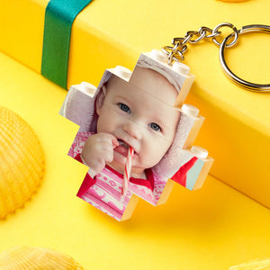 Personalised Photo Keyring Building Bricks Block Keychain Diamond Shape