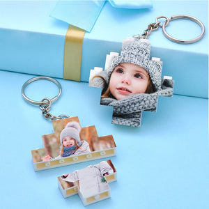 Personalised Photo Keyring Building Bricks Block Keychain Diamond Shape