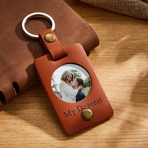 Custom Photo Engraved Keychains Simple Leather Couple Gifts - MademineAU