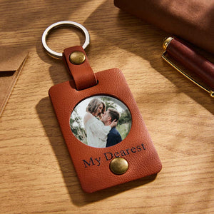 Custom Photo Engraved Keychains Simple Leather Couple Gifts - MademineAU