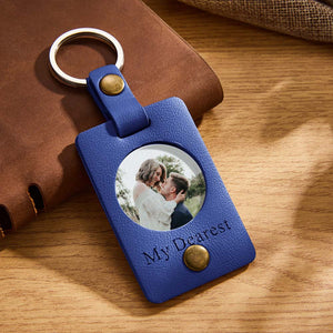 Custom Photo Engraved Keychains Simple Leather Couple Gifts - MademineAU