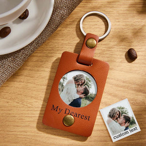 Custom Photo Engraved Keychains Simple Leather Couple Gifts - MademineAU