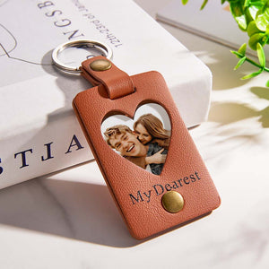 Custom Photo Engraved Keychains Heart-shaped Leather Gifts for Couple - MademineAU