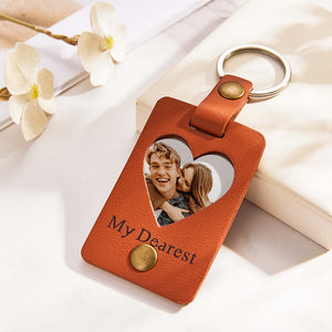 Custom Photo Engraved Keychains Heart-shaped Leather Gifts for Couple - MademineAU