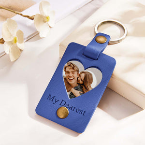 Custom Photo Engraved Keychains Heart-shaped Leather Gifts for Couple - MademineAU