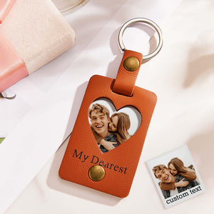 Custom Photo Engraved Keychains Heart-shaped Leather Gifts for Couple - MademineAU