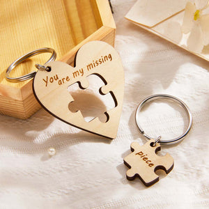 Custom Engraved Keychains Puzzle Love Wooden Gifts - MademineAU