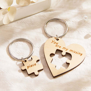 Custom Engraved Keychains Puzzle Love Wooden Gifts - MademineAU