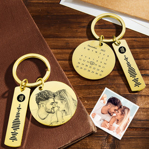 Custom Photo Calendar Spotify Keychain Personalized Stainless Steel Keychain Gift for Lover - MadeMineAU