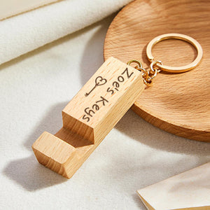 Custom Engraved Keychain Wooden Mobile Phone Stand Gifts - MadeMineAU