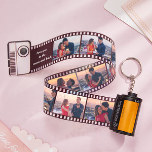 Custom Text And Photo Camera Film Roll Keychain Engraved Name Keyring Gift For Family