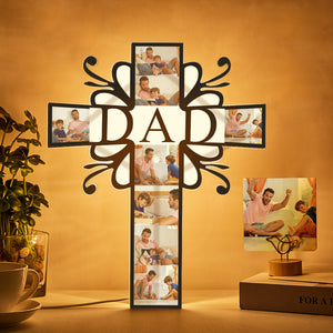Custom Photo Cross Night Light LED Personalized DAD Theme Lamp Gift For Him - MadeMineAU