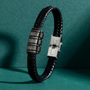 Men's Leather Bracelet Personalized Bracelet Name Bracelet 1-6 Charms