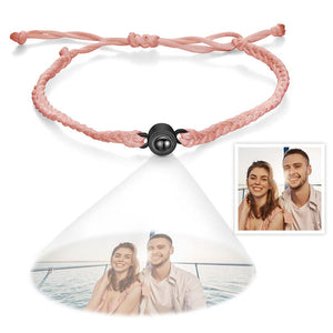 Personalized Photo Projection Couple Bracelet Braided Black Rope Bracelet Gift For Lovers