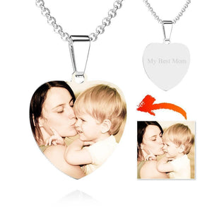 Mother's Day Gifts Stainless Steel Photo Heart Tag Necklace Engraved Pendant - MadeMineAU