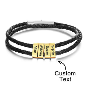 Custom Engraved Bracelet Beads Braided Leather Men's Gifts - MadeMineAU