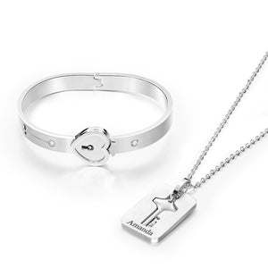 Custom Engraved Concentric Lock Bracelet Key Necklace Couple Gifts - MadeMineAU
