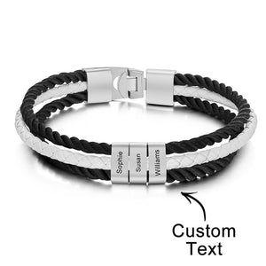 Custom Engraved Bracelet Mens Braided Layered Leather Gifts - MadeMineAU