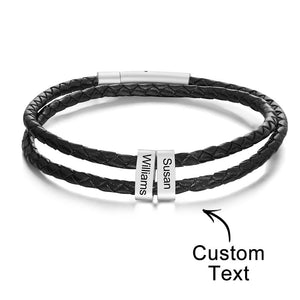 Custom Engraved Bracelet Beads Braided Leather Men's Gifts - MadeMineAU