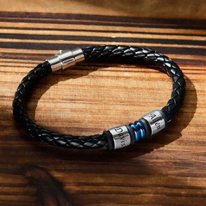 Custom Men's Leather Bracelet Engraved Bracelet Name Bracelet 1-6 Charms