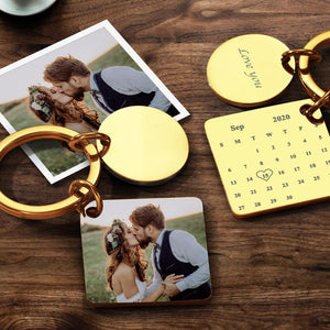 Custom Photo Keychain Engraved Calendar Keychain Gifts - Silver