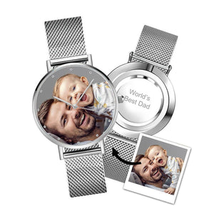 Engraved Photo Watch with Luminous Pointer Alloy Bracelet Men's Photo Watch -  36mm