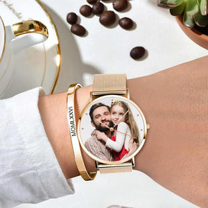 Father's Day Gifts Engraved Rose Gold Watch Photo Watch