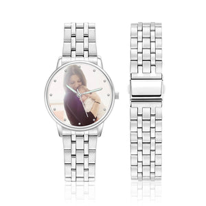 Engraved Photo Watch with Luminous Pointer Alloy Bracelet Photo Watch 40mm - Unisex - MadeMineAU