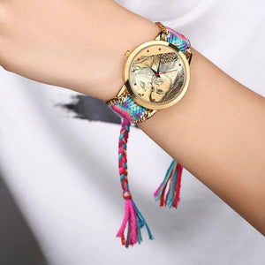 Women's Gold Photo Engraved Watch Braided Color Rope Strap 40mm - MadeMineAU