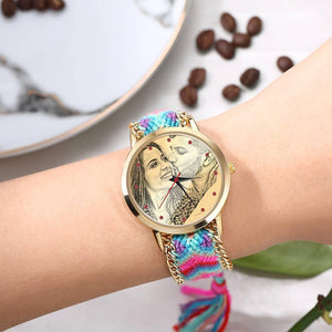 Women's Gold Photo Engraved Watch Braided Color Rope Strap 40mm - MadeMineAU