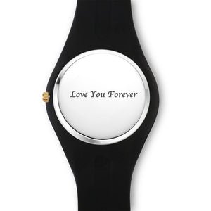 Men's  Silicone Engraved Photo Watch Men's Engraved Photo Watch  41mm Black Strap - Golden - MadeMineAU