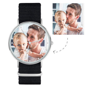 Father's Birthday Gift - Personalized Engraved Watch, Custom Your Own Photo Watch With Black Strap - photowatch