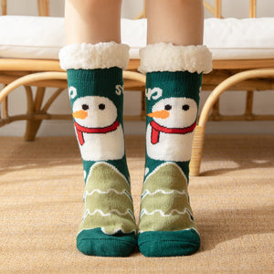 Christmas Socks Plush Coral Fleece Winter Home Floor Socks Slipper Socks - Snowman - MadeMineAU