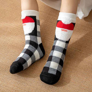 Christmas Socks Plush Coral Fleece Winter Home Floor Socks Black Plaid Slipper Socks - Santa Claus - MadeMineAU