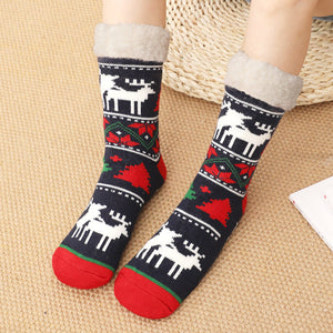 Christmas Socks Plush Coral Fleece Winter Home Floor Socks Black and Red Slipper Socks - Little Deer - MadeMineAU