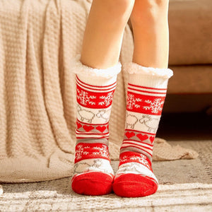 Christmas Socks Plush Coral Fleece Winter Home Floor Socks Red Slipper Socks - Snowflake Sheep - MadeMineAU