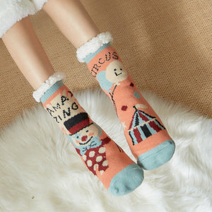 Christmas Socks Plush Coral Fleece Winter Home Floor Socks Orange Pink Slipper Socks - Snowman - MadeMineAU