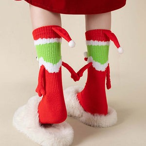 Funny Santa Claus Doll Women's Mid Tube Socks Magnetic Holding Hands Socks Christmas Gifts - MadeMineAU