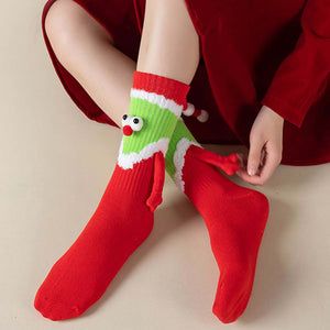 Funny Santa Claus Doll Women's Mid Tube Socks Magnetic Holding Hands Socks Christmas Gifts - MadeMineAU