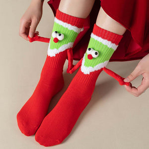 Funny Santa Claus Doll Women's Mid Tube Socks Magnetic Holding Hands Socks Christmas Gifts - MadeMineAU